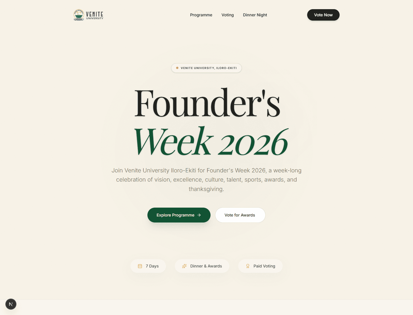 Venite Founder's Week